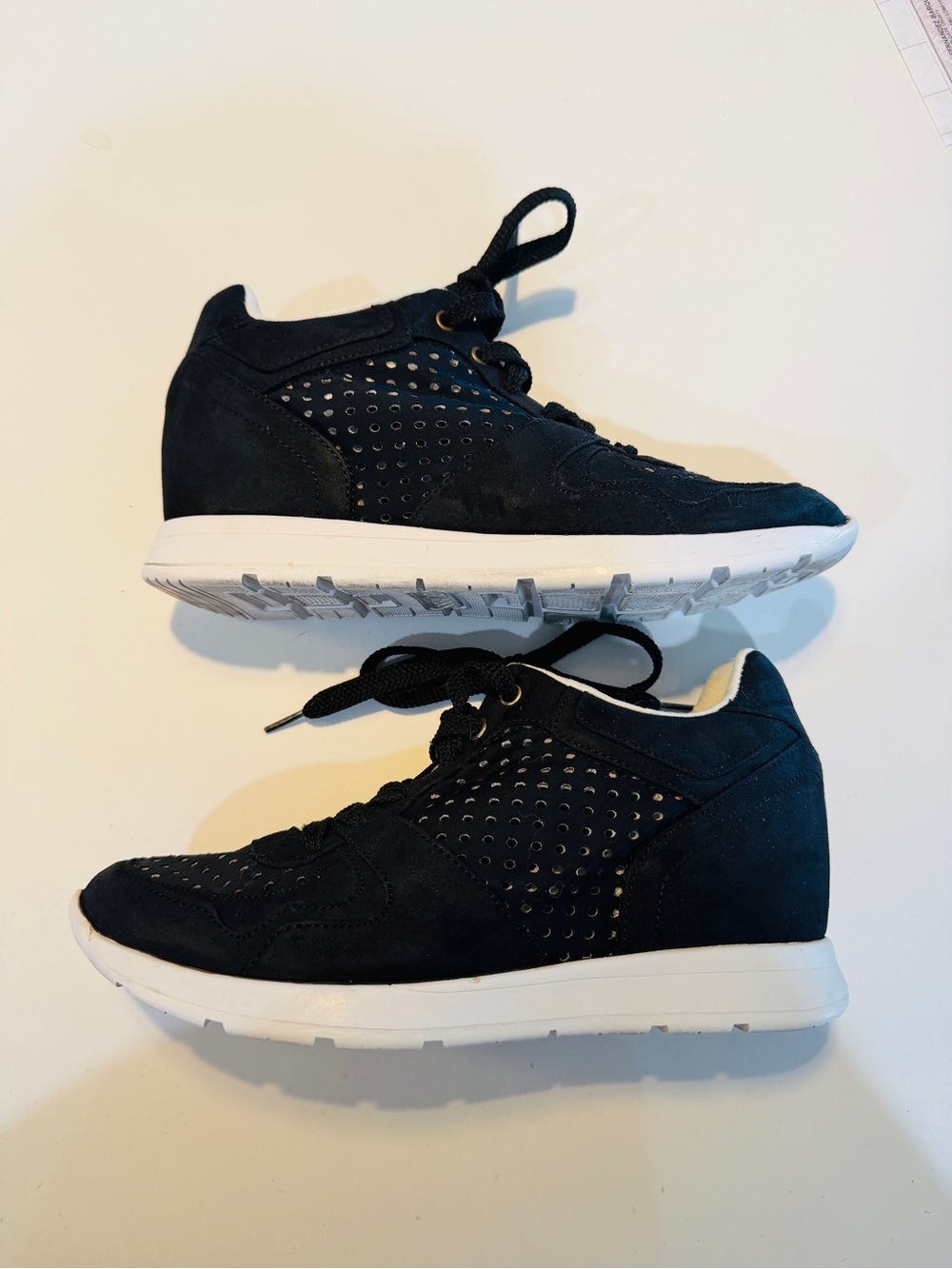 Women's Guess Black Perforated, Wedged Suede High-Top Sneakers